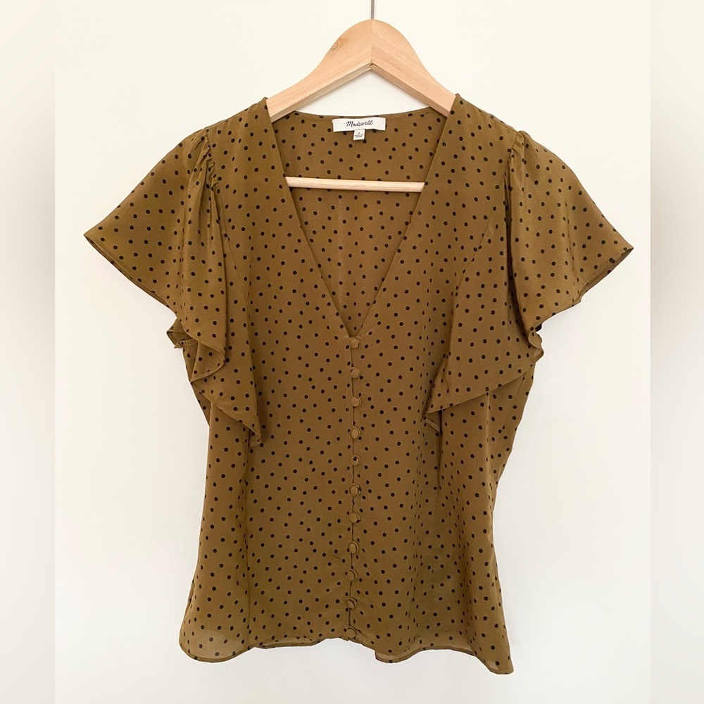 Madewell Silk Carmelina Flutter-Sleeve Top in Polka Dot